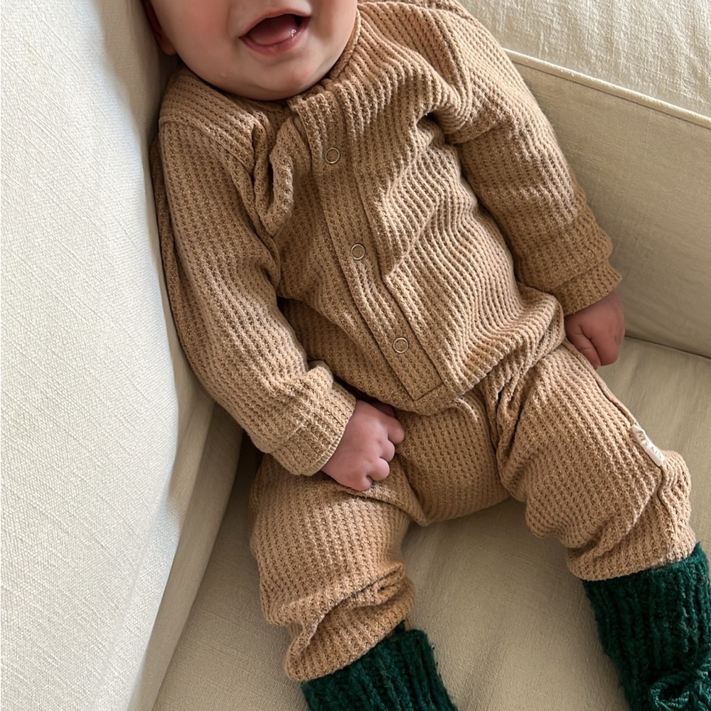 Rivi & Kin Waffle Knit Romper Neutral Color